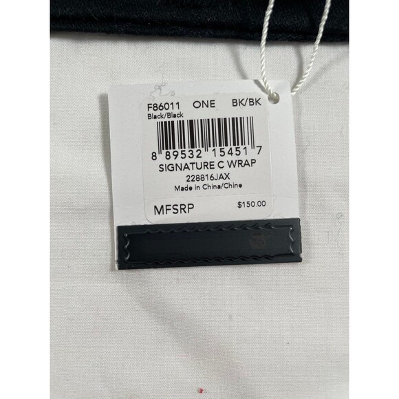 NWT Coach Unisex Black Signature Logo Scarf Wrap 70% Wool 30% Silk - Picture 2 of 5